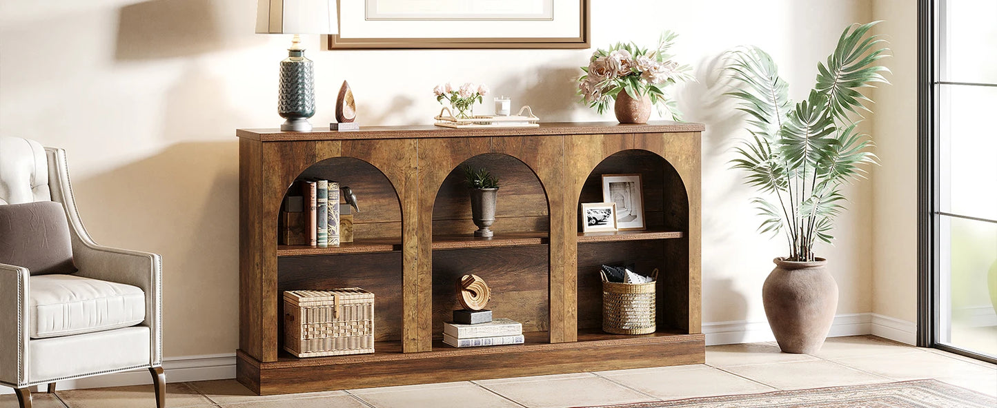 Console Éva — bois, métal, rangement intégré, 3 niveaux