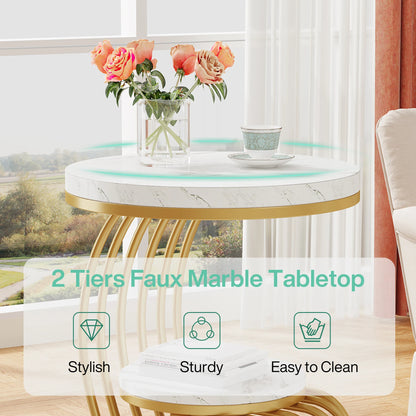 Table d'appoint Pénélope — finition dorée, marbre, design contemporain, rangement intégré