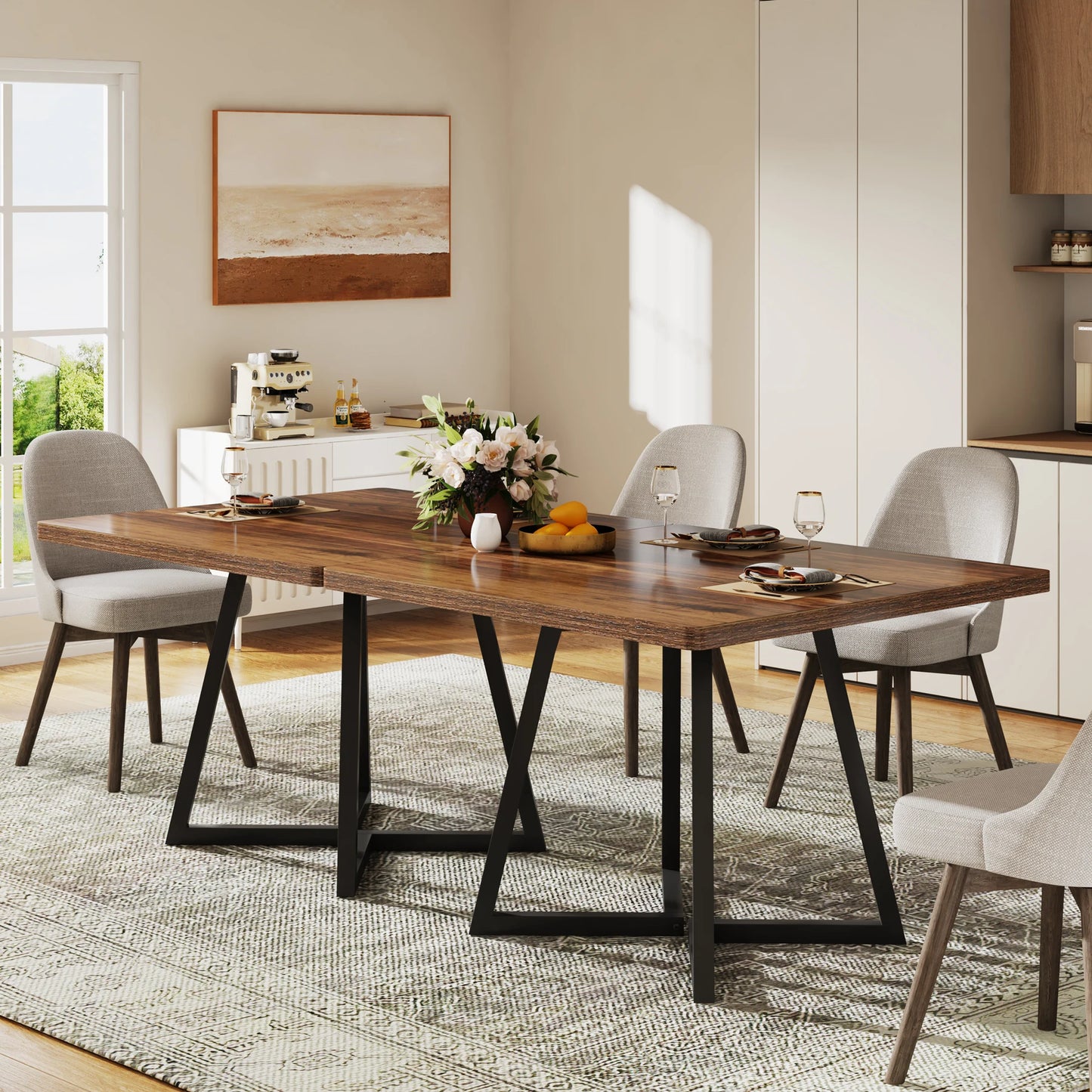 Table de salle à manger Astrid — bois, métal, style industriel, carrée