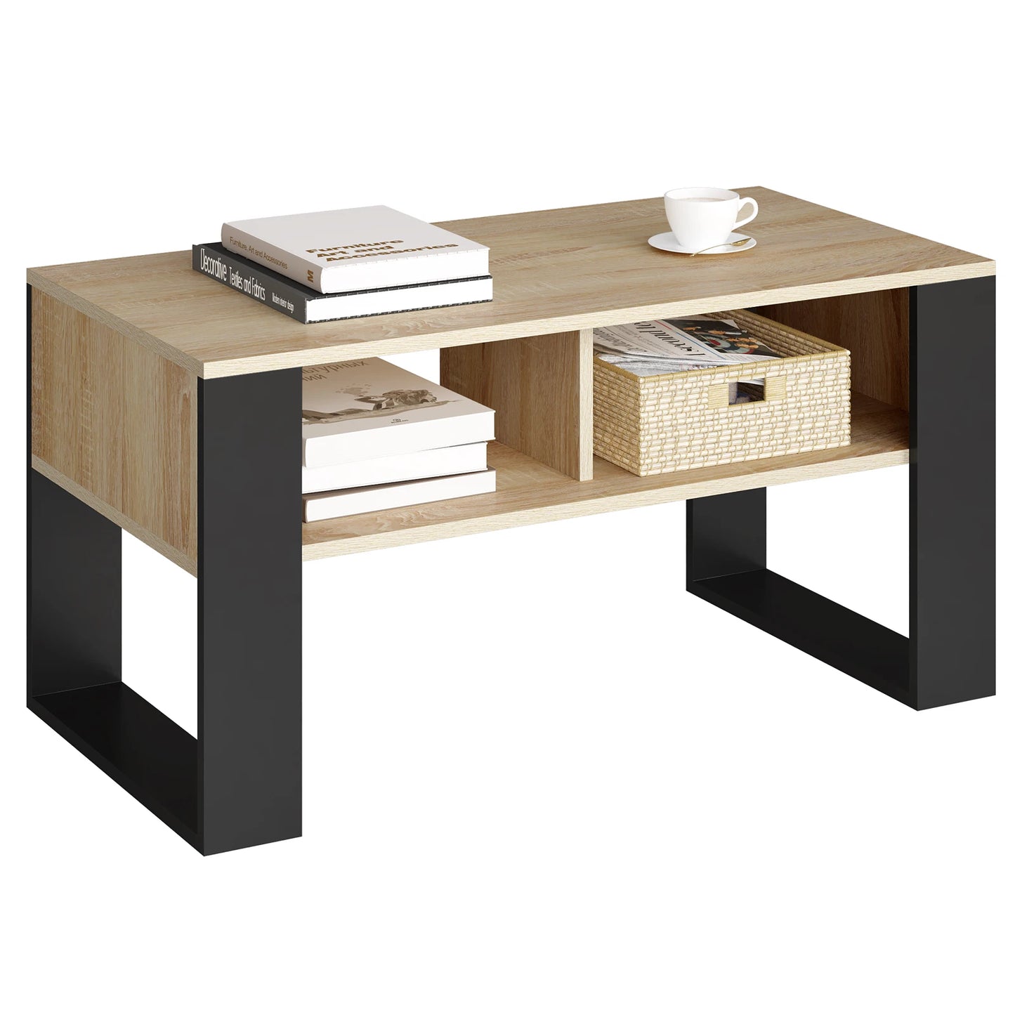 WOLTU Tea Coffee Table with Storage 2 Open Compartments Vintage Industrial Style Sofa Table Side Table for Living Room Bedroom