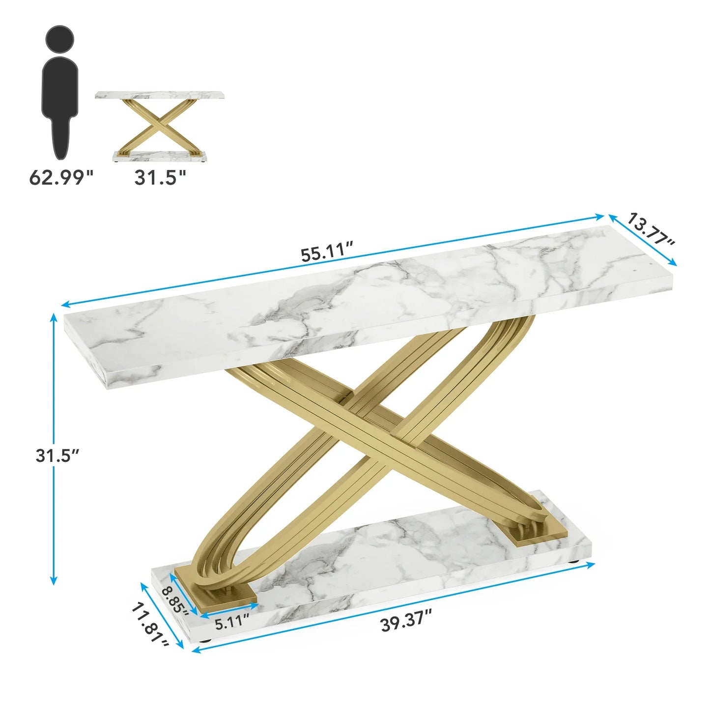 Console Yves — finition dorée, marbre, design contemporain, rectangulaire