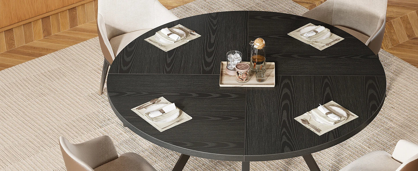 Table de salle à manger Jonathan — bois, métal, rangement intégré, ronde