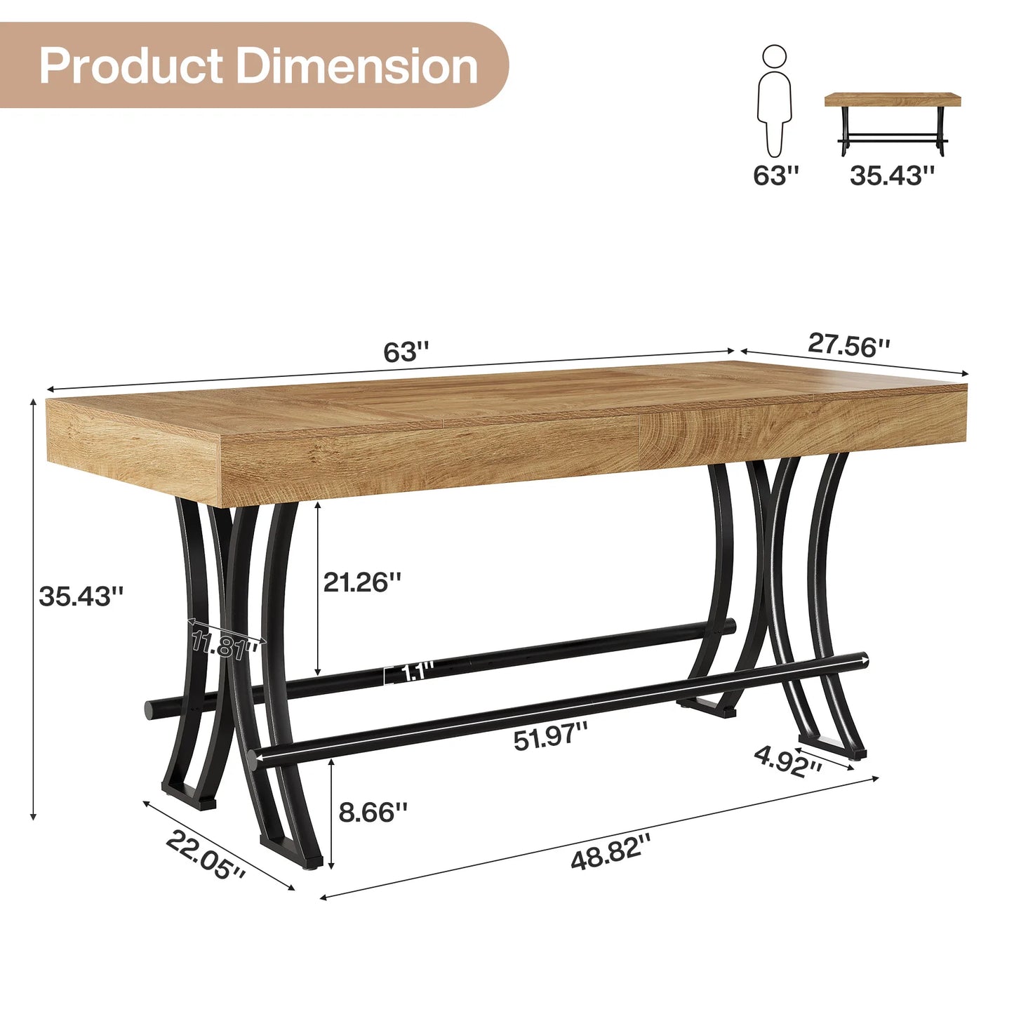 Table de salle à manger Hélène — métal, style industriel, rectangulaire