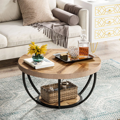 Table basse Isabelle — bois, style industriel, rangement intégré, 2 niveaux