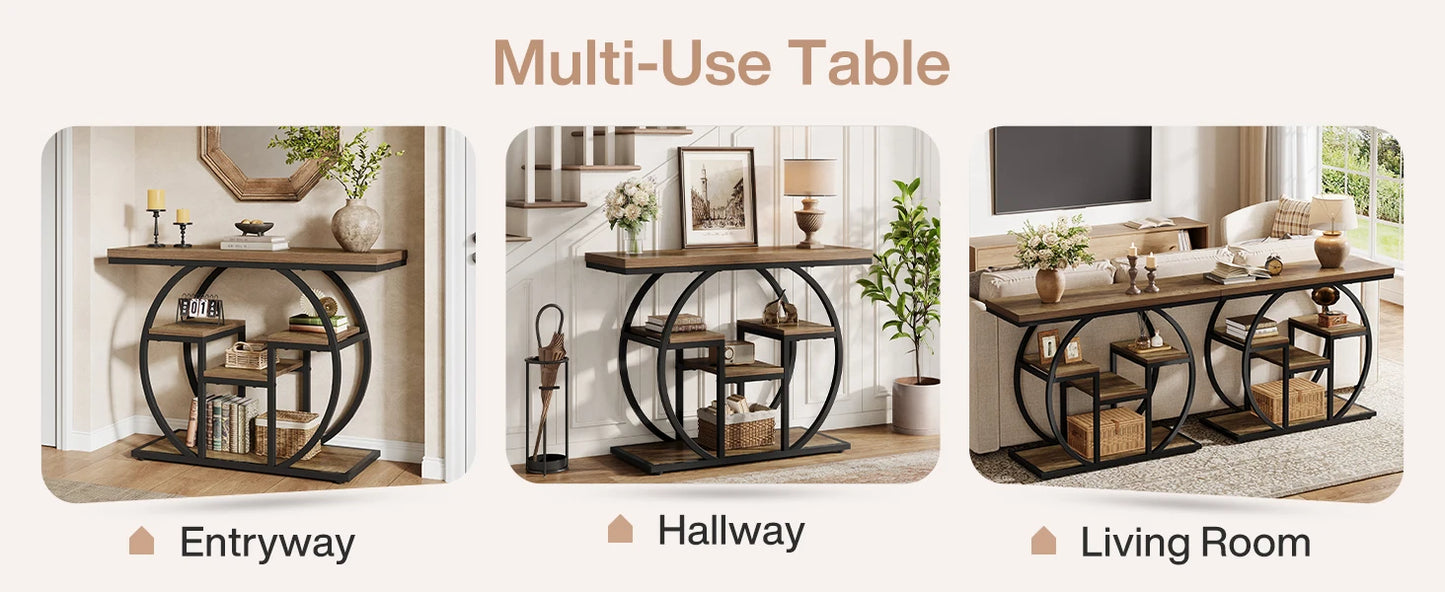 Table d'appoint Nathalie — bois, métal, style industriel, rangement intégré