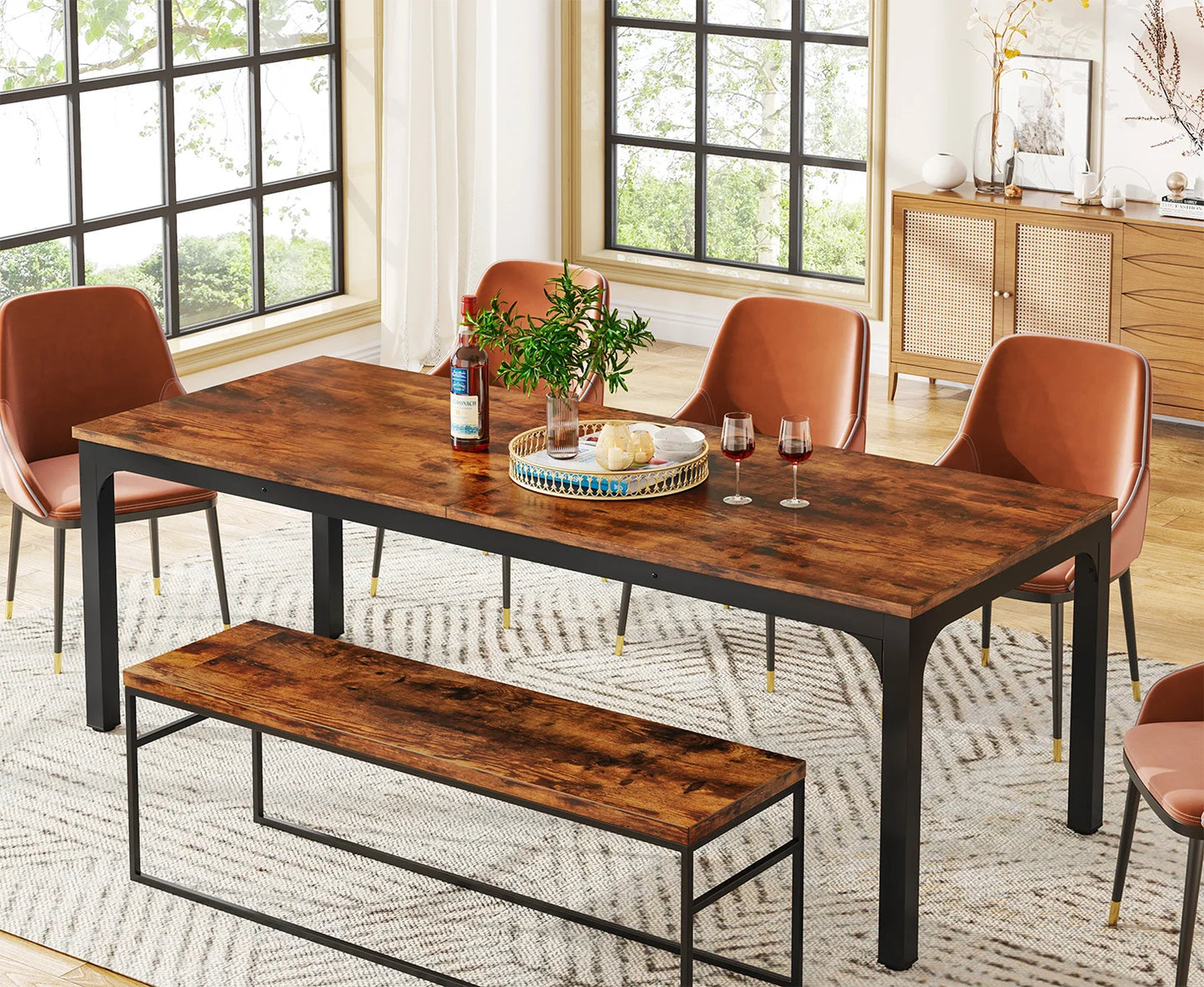 Table de salle à manger Émilie — bois, style industriel, rectangulaire