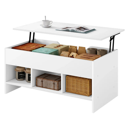 WOLTU Liftable Coffee Tea Table with Storage White Side Table Height-adjustable Rectangular Sofa Table for Living Room Bedroom