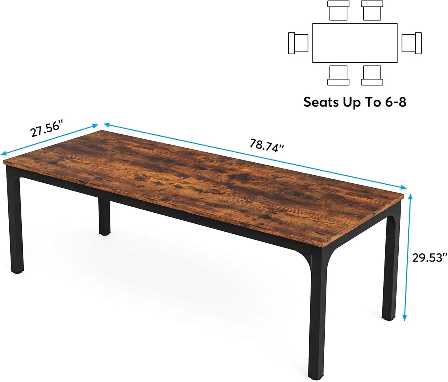 Table de salle à manger Émilie — bois, style industriel, rectangulaire