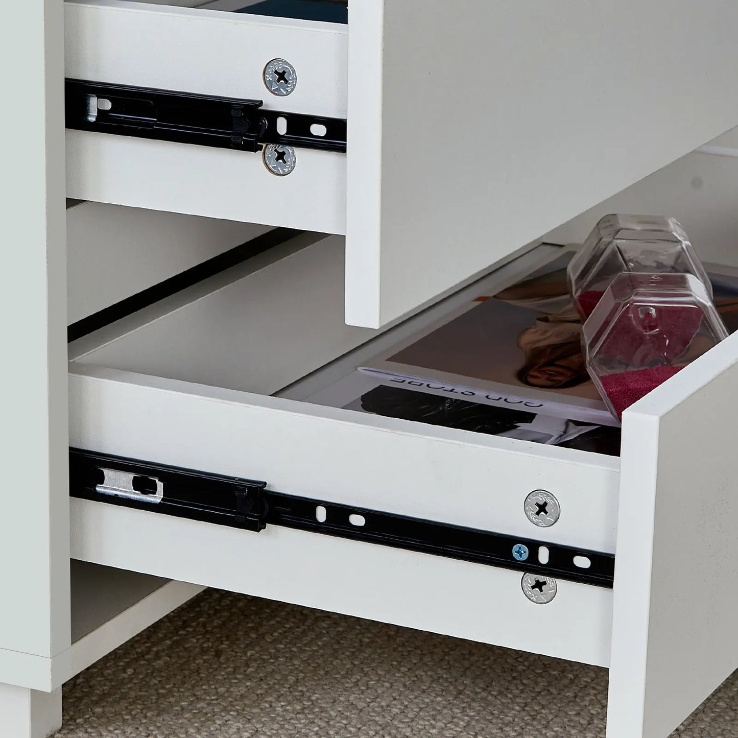 Extendable Coffee Table with LED Light, Living Room Centre Table with 4 Storage Drawers Shelves, Modern Wooden Sofa Side Table