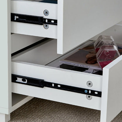 Extendable Coffee Table with LED Light, Living Room Centre Table with 4 Storage Drawers Shelves, Modern Wooden Sofa Side Table