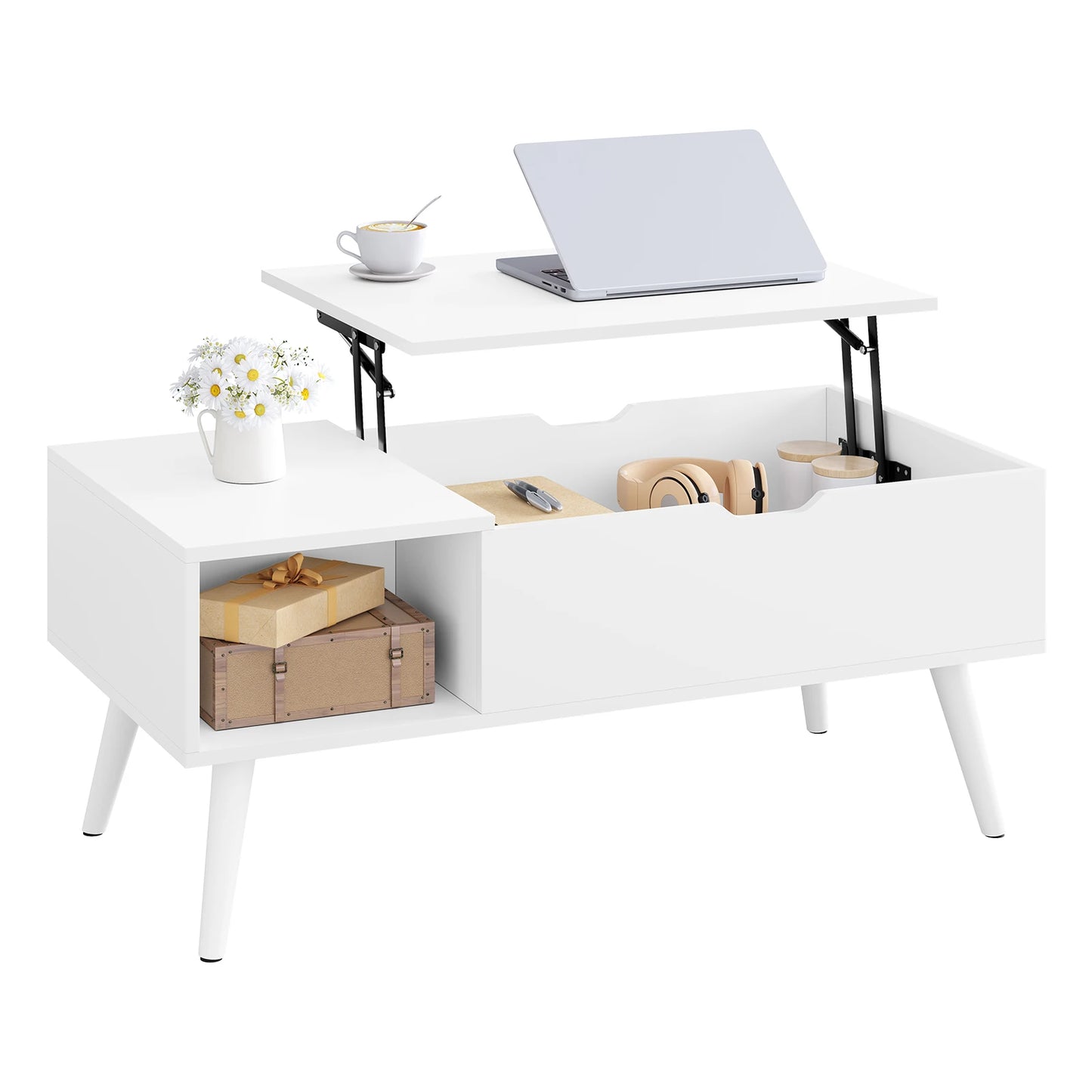 WOLTU Height-Adjustable Coffee Table Living Room Coffee Table with Hidden Storage Lifting Board Folding Table for Side and Sofa