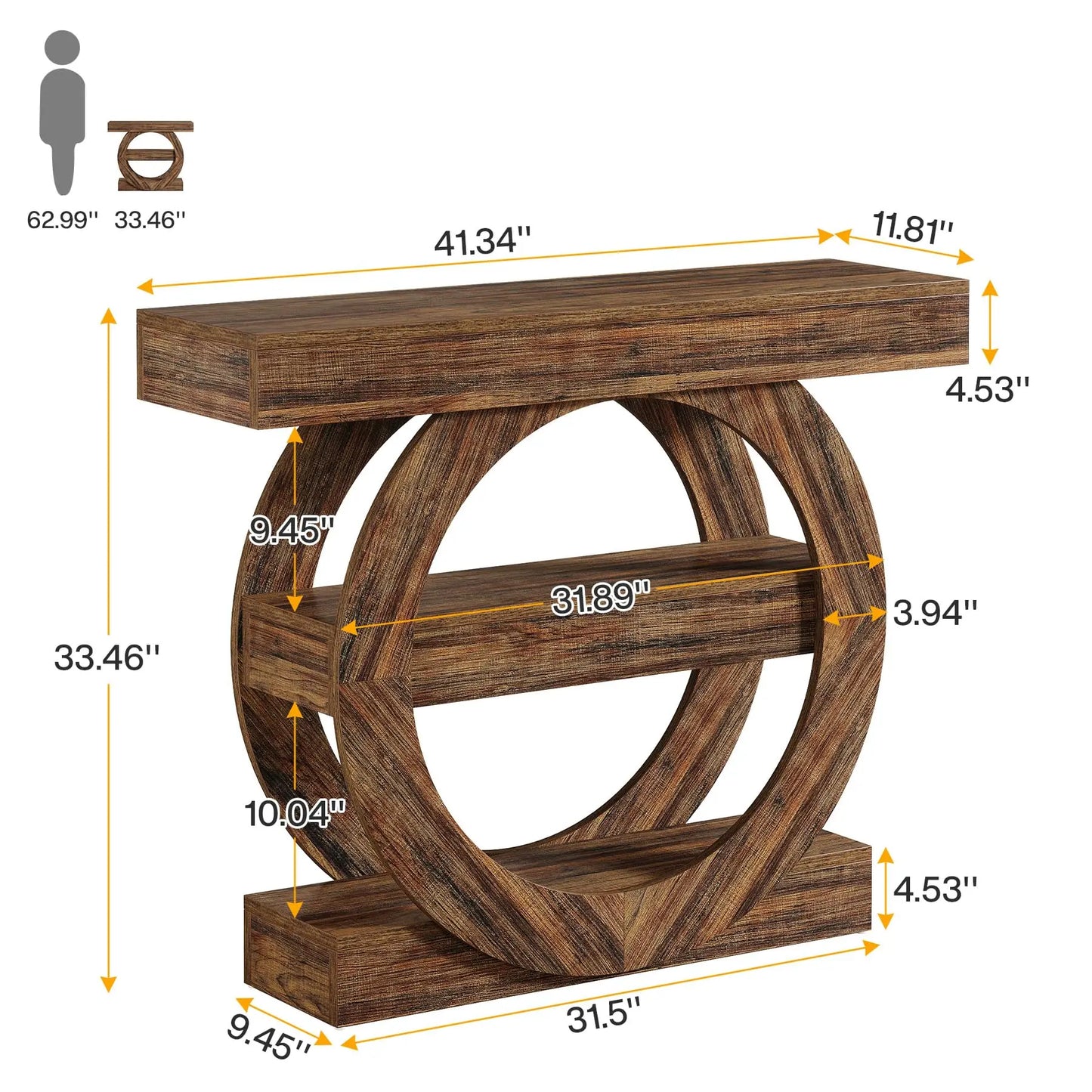 Console Franck — bois, métal, rangement intégré, 3 niveaux