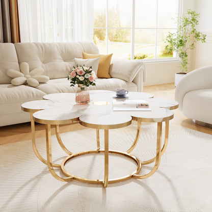 Table basse Tatiana — finition dorée, marbre