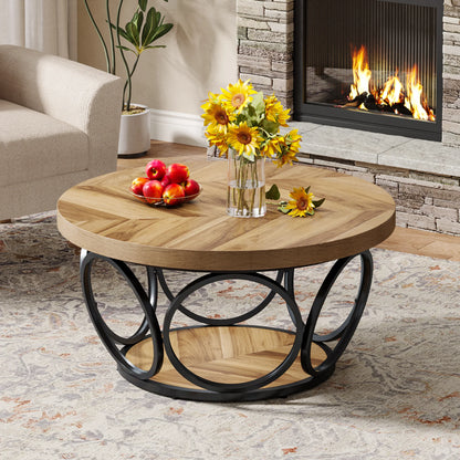Table basse Denis — bois, métal, rangement intégré, 2 niveaux