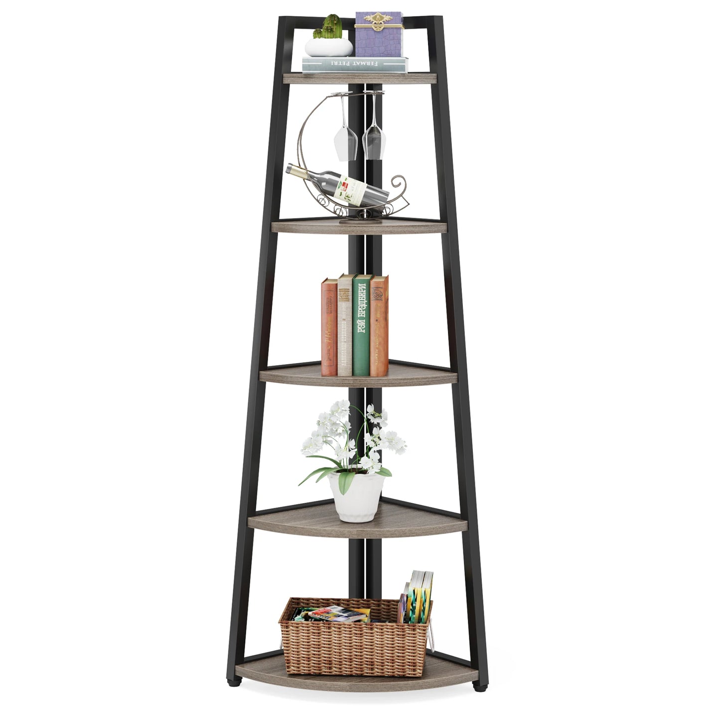 Bibliothèque Fabrice — bois, rangement intégré, meuble d'angle, étagères ouvertes