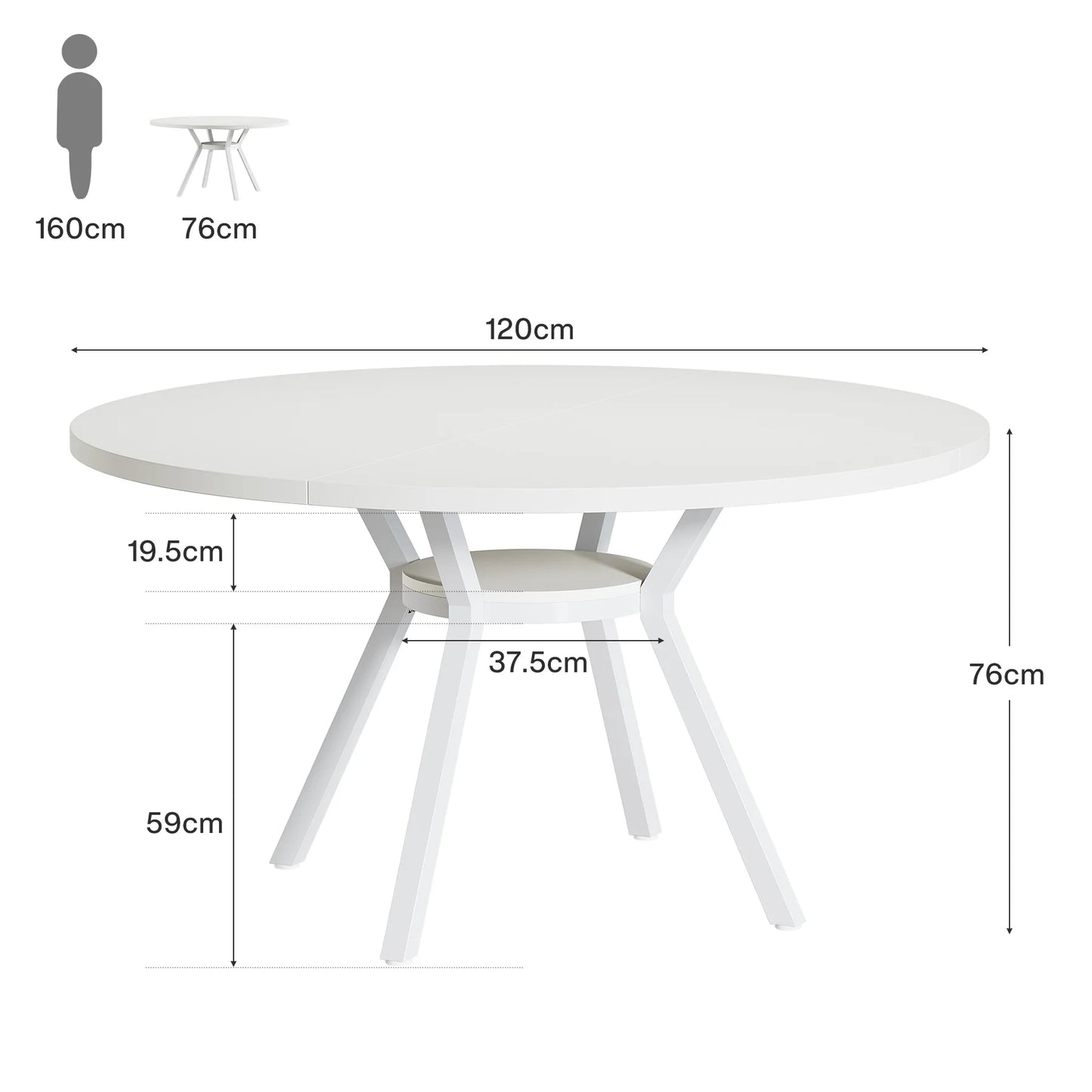 Table de salle à manger Jonathan — bois, métal, rangement intégré, ronde