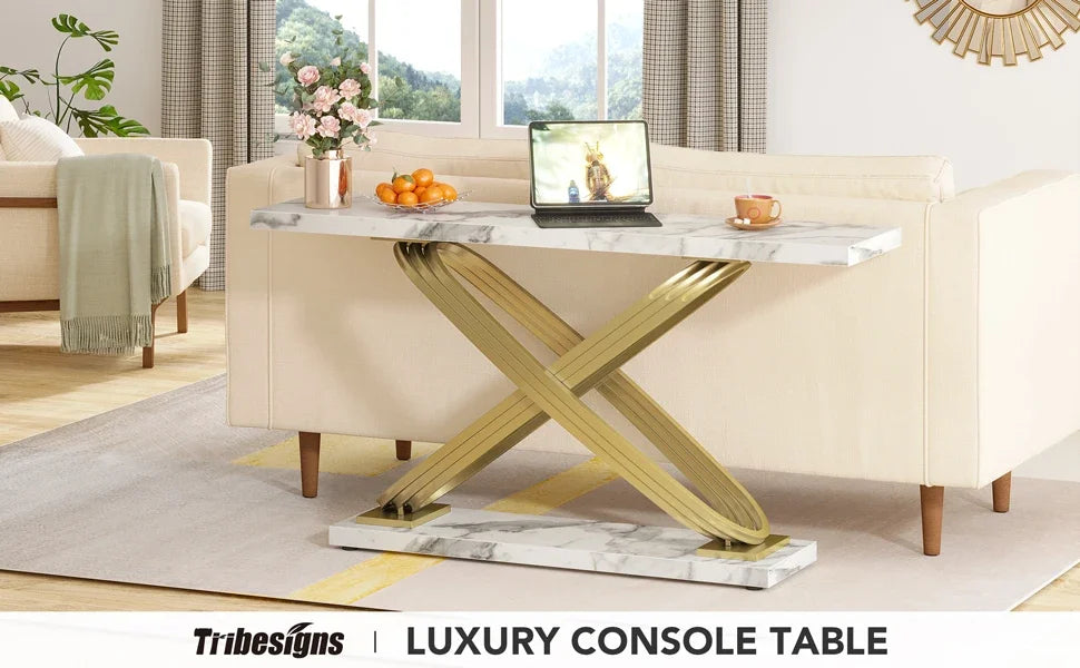 Console Yves — finition dorée, marbre, design contemporain, rectangulaire