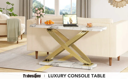 Console Yves — finition dorée, marbre, design contemporain, rectangulaire