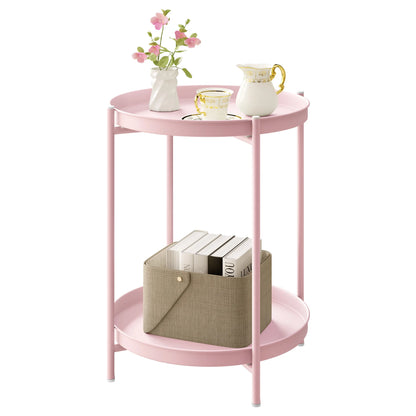 WOLTU Round Coffee Table Metal Side Table with Storage Space 2 Removable Trays Bedside Table for Bedroom Living Room Decor