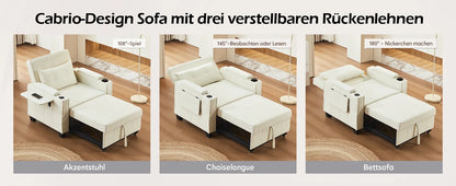 3-in-1 Sofa Bed with USB and Type-C, Adjustable Backrest TV Chair with Drink Holder and Armrest for Small Room Apartments