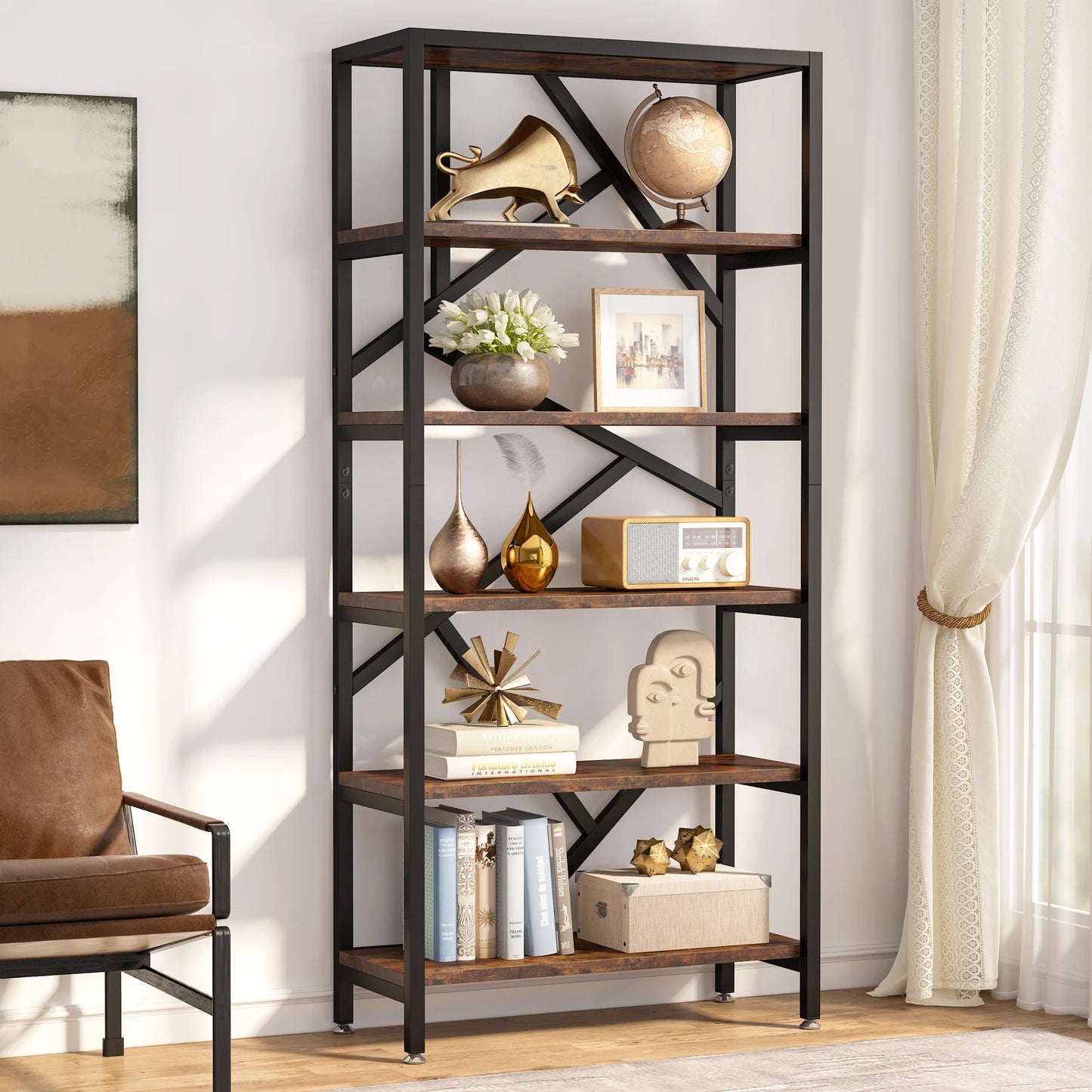 Bibliothèque Salomé — métal, style industriel, rangement intégré, 5 niveaux
