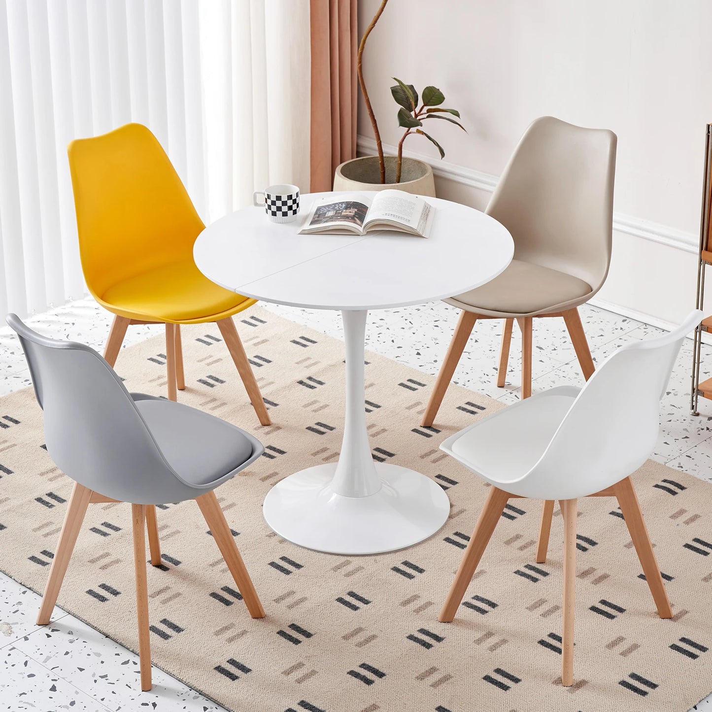 Table de salle à manger Simon — finition blanche, design contemporain, ronde