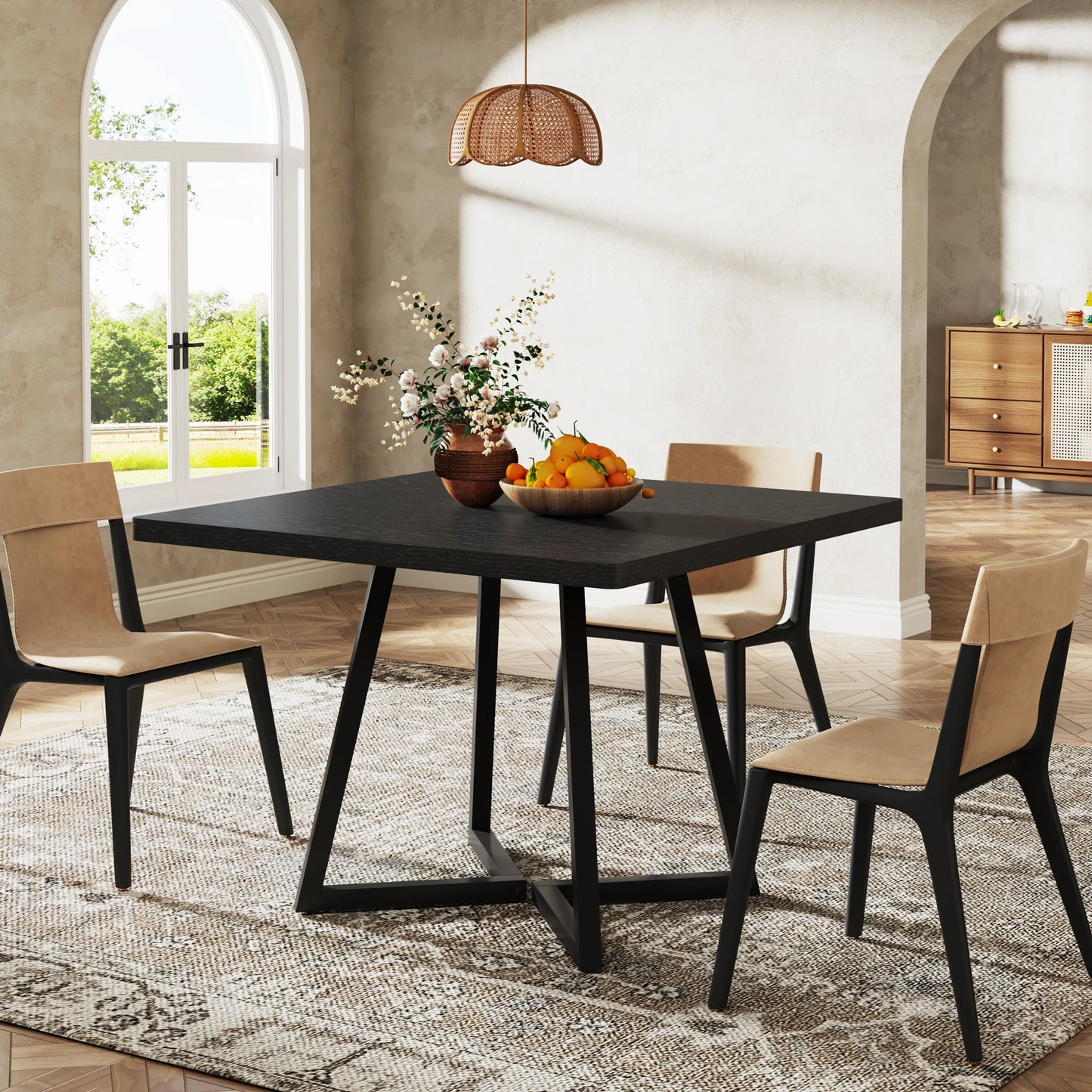 Table de salle à manger Astrid — bois, métal, style industriel, carrée