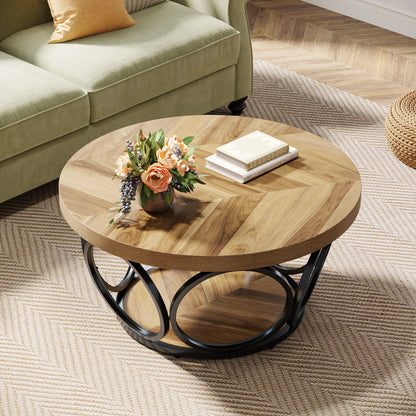 Table basse Denis — bois, métal, rangement intégré, 2 niveaux