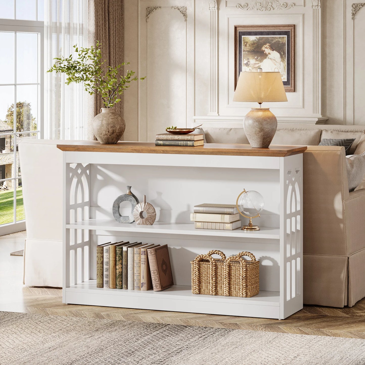 Console Sylvain — finition blanche, design contemporain, rangement intégré, 3 niveaux
