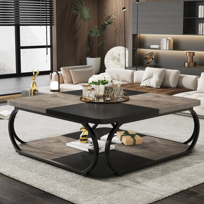 Table basse Mélanie — bois, métal, rangement intégré, 2 niveaux