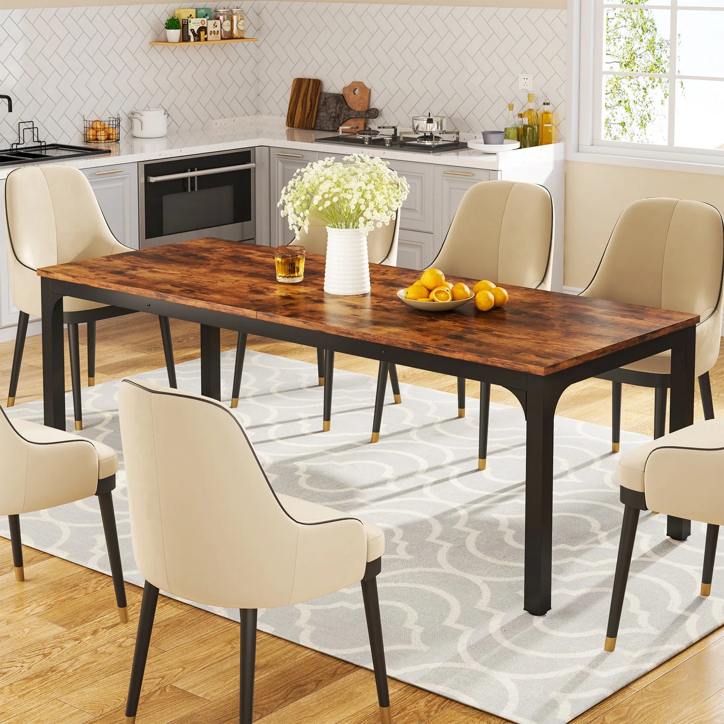 Table de salle à manger Émilie — bois, style industriel, rectangulaire