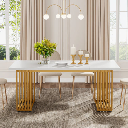 Table de salle à manger Louise — finition blanche, marbre, design contemporain, rectangulaire