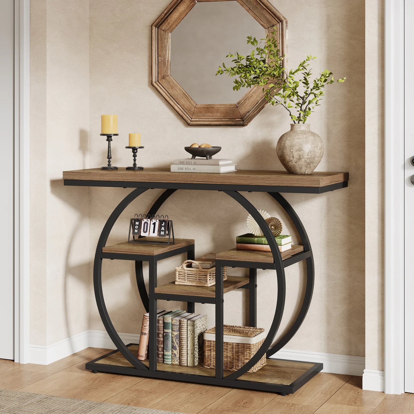 Table d'appoint Nathalie — bois, métal, style industriel, rangement intégré