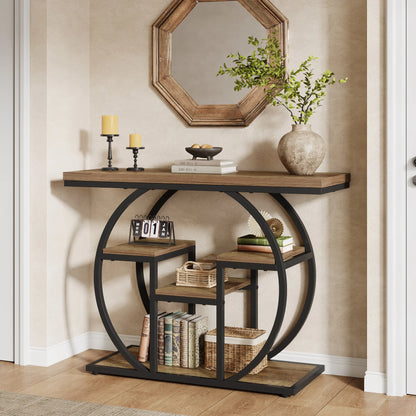 Table d'appoint Nathalie — bois, métal, style industriel, rangement intégré