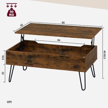 WOLTU Extendable Coffee Table Height-Adjustable Table Wooden Sofa Table with Hidden Storage Space Living Room Office Furniture