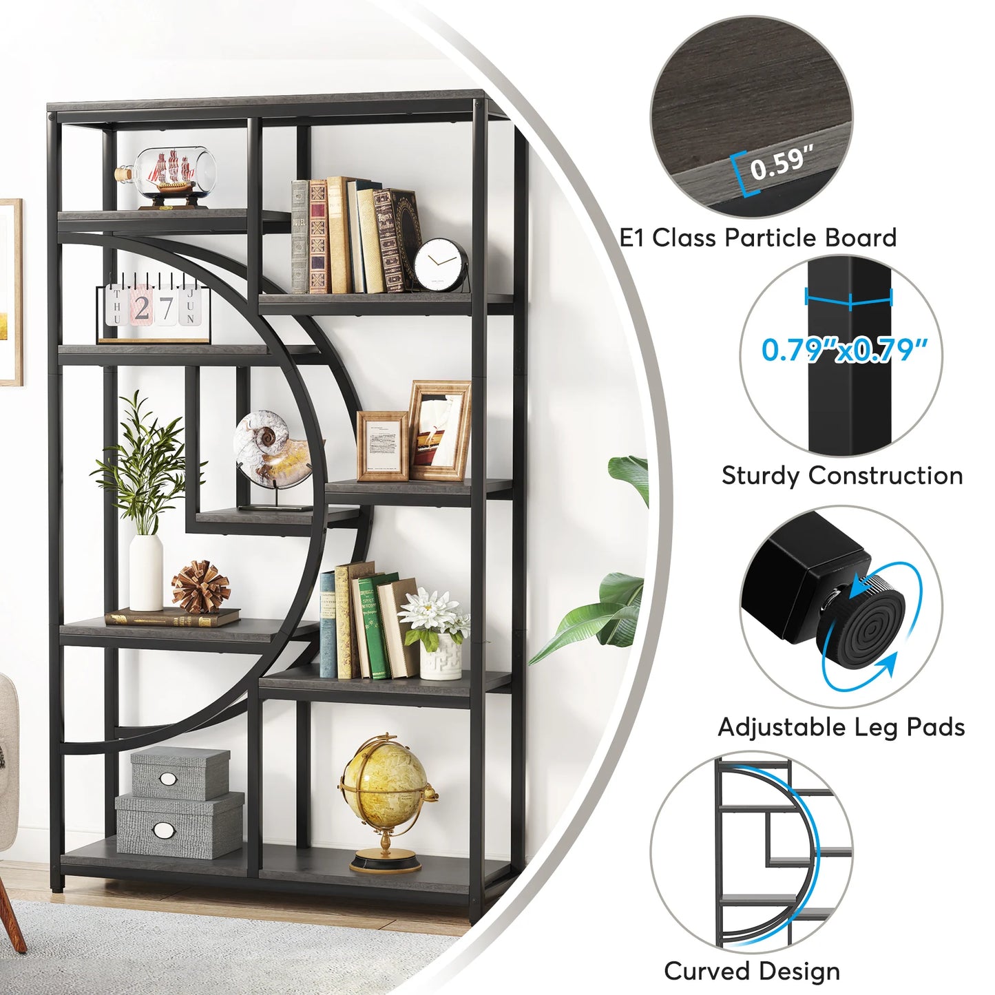 Bibliothèque Nathan — style industriel, rangement intégré, 5 niveaux, étagères ouvertes
