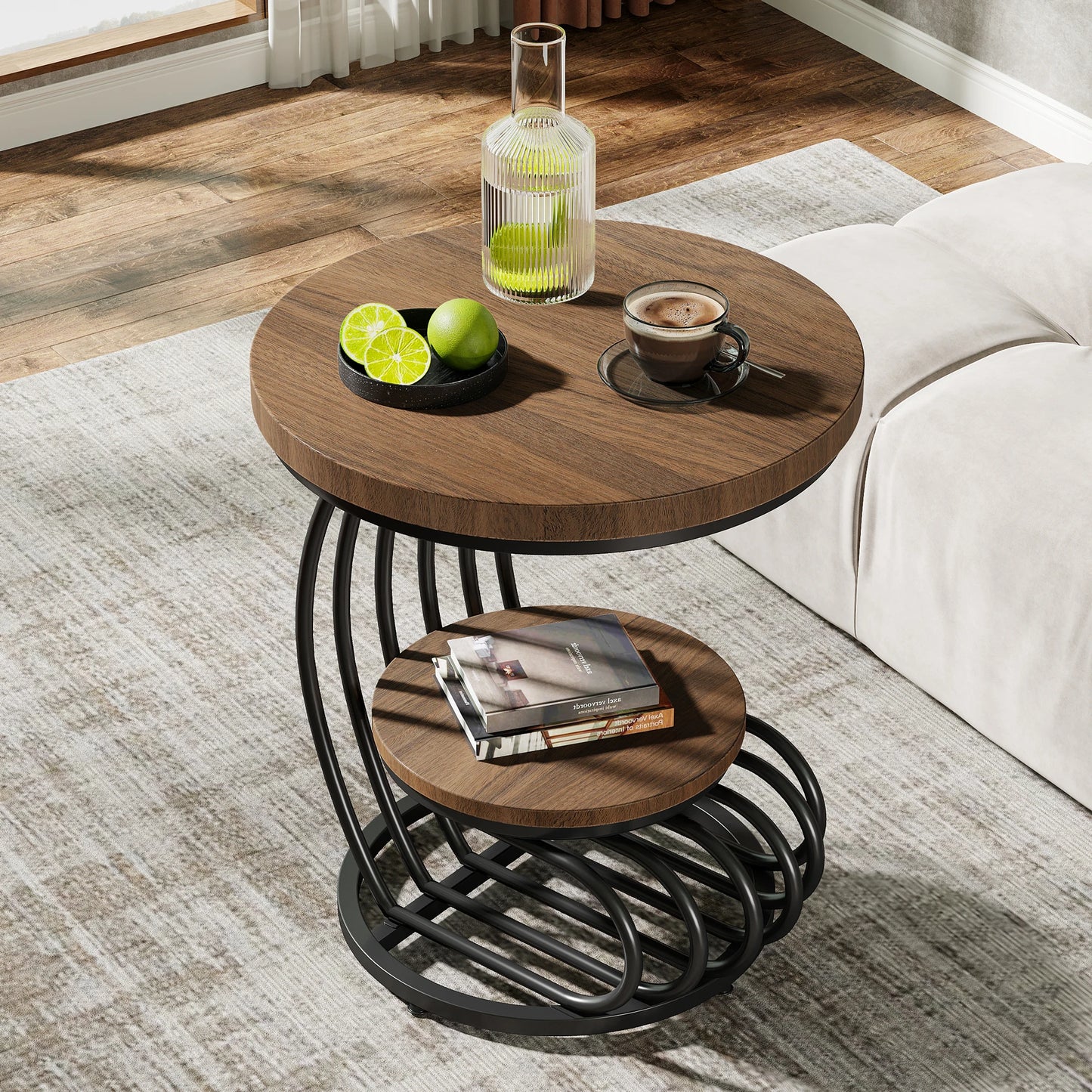 Table d'appoint Pénélope — finition dorée, marbre, design contemporain, rangement intégré