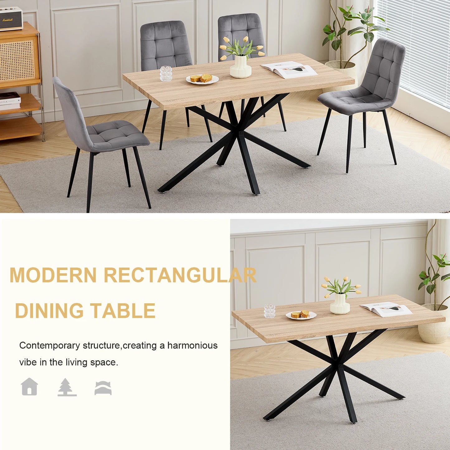 Table de salle à manger Madeleine — métal, design contemporain, rectangulaire