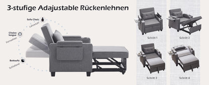3-in-1 Sofa Bed with USB and Type-C, Adjustable Backrest TV Chair with Drink Holder and Armrest for Small Room Apartments