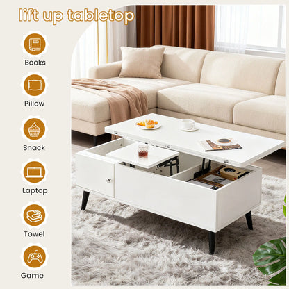 Convertible Coffee Table with Lifting Top, Retractable Living Room Table, Wooden Sofa Side Table with Hidden Storage Space
