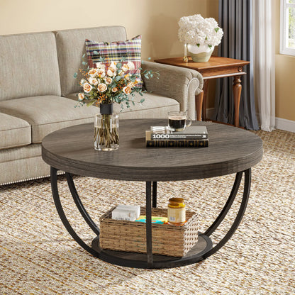 Table basse Jérôme — bois, style industriel, rangement intégré, 2 niveaux