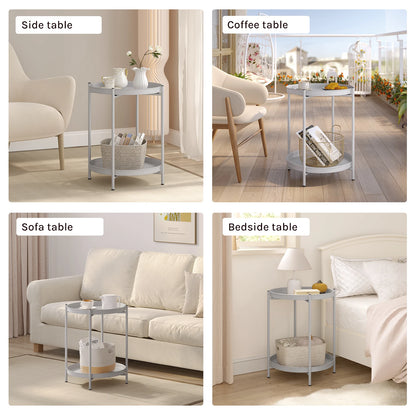 WOLTU Round Coffee Table Metal Side Table with Storage Space 2 Removable Trays Bedside Table for Bedroom Living Room Decor