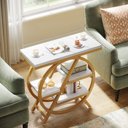 Table d'appoint André — bois, métal, rangement intégré, 3 niveaux