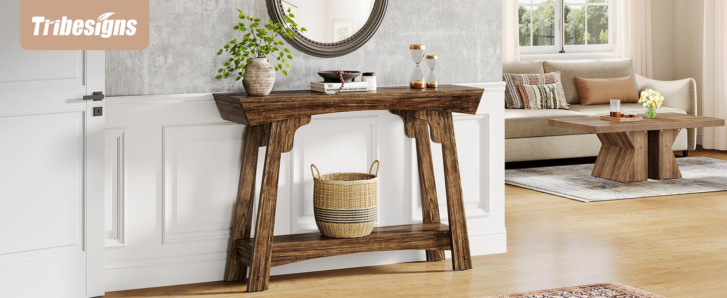 Console Baptiste — bois, métal, rangement intégré, 2 niveaux
