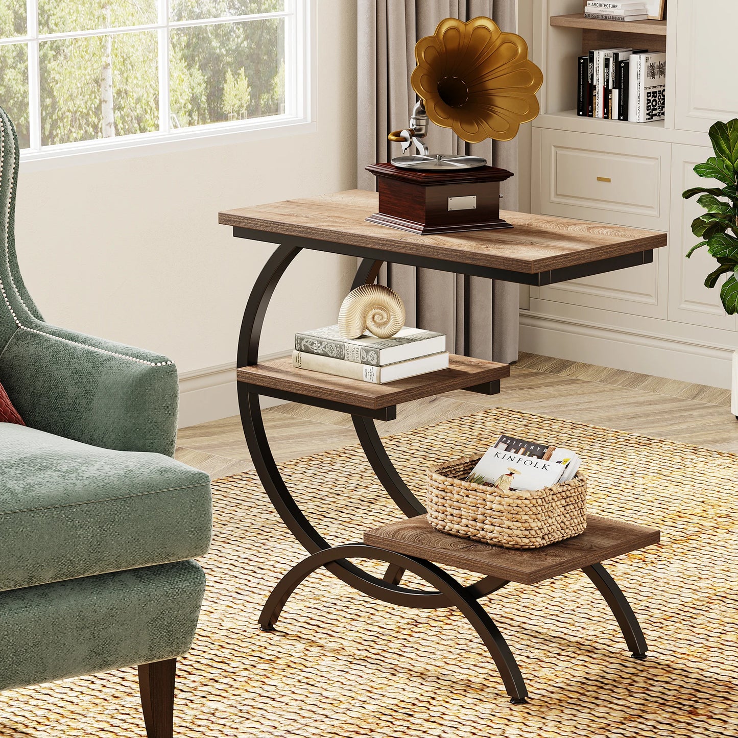 Table d'appoint Tanguy — bois, style industriel, rangement intégré, 3 niveaux