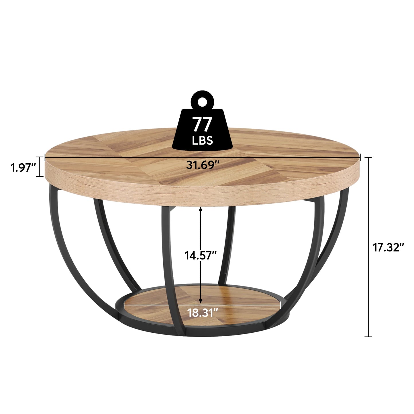 Table basse Marc — bois, style industriel, rangement intégré, 2 niveaux
