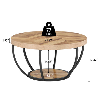 Table basse Marc — bois, style industriel, rangement intégré, 2 niveaux