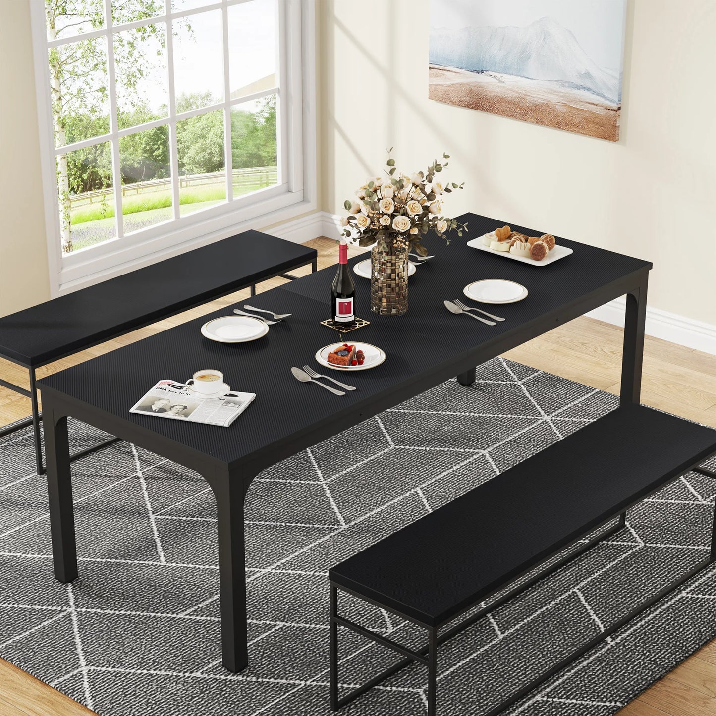 Table de salle à manger Émilie — bois, style industriel, rectangulaire