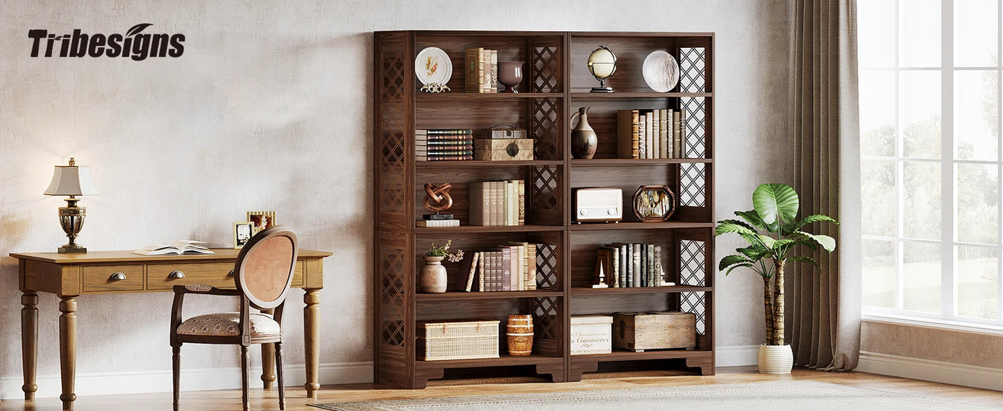 Bibliothèque Delphine — style industriel, rangement intégré, 6 niveaux, étagères ouvertes