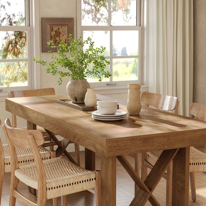 Table de salle à manger Justine — finition marron, style rustique, rectangulaire